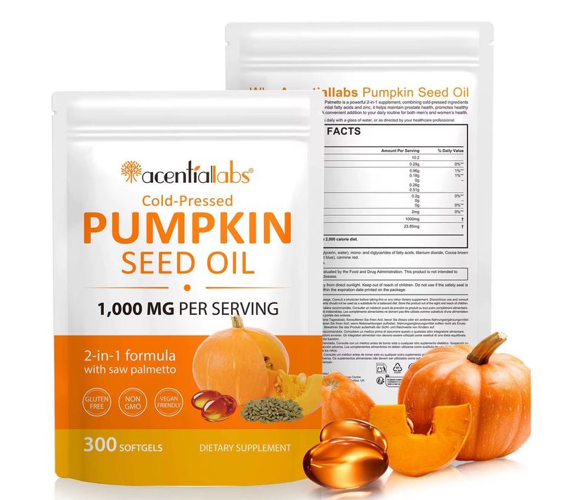 Acentiallabs Cold-Pressed Pumpkin Seed Oil with Saw Palmetto Softgels