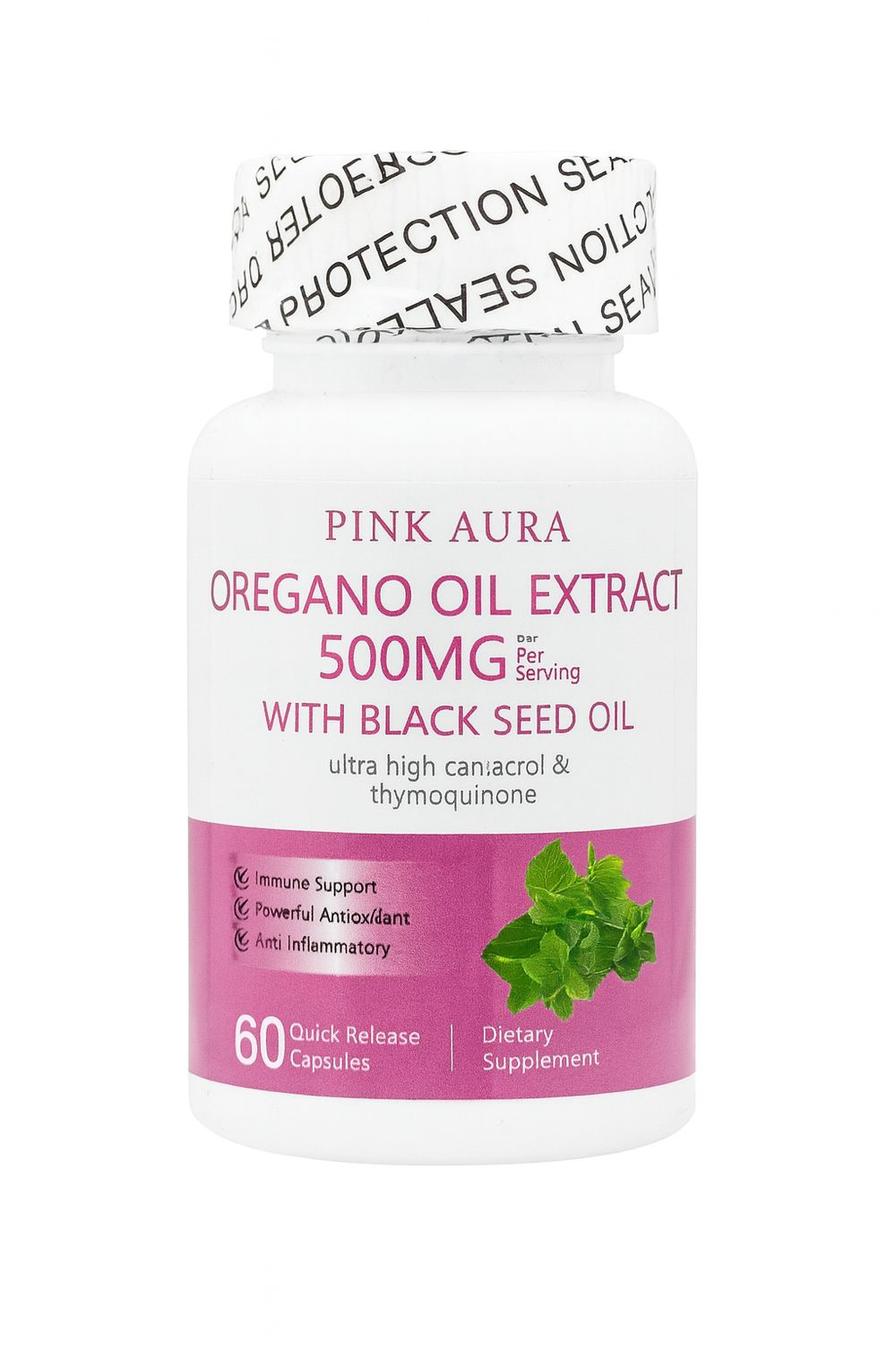 Pink Aura Oregano oil extract 500 mg with black seed oil