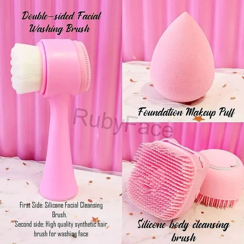 Facial Cleanser Face Brush Silicone Bath Sponge Beauty Blender Set