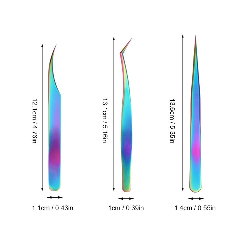 3 Pieces Eyelash Extension Tweezers Set