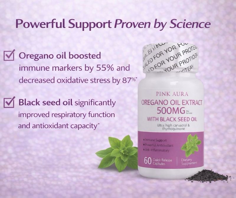 Pink Aura Oregano oil extract 500 mg with black seed oil