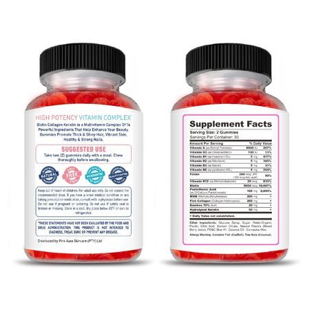 Pink Aura Biotin, Collagen & Keratin Hair Skin Nails Gummies