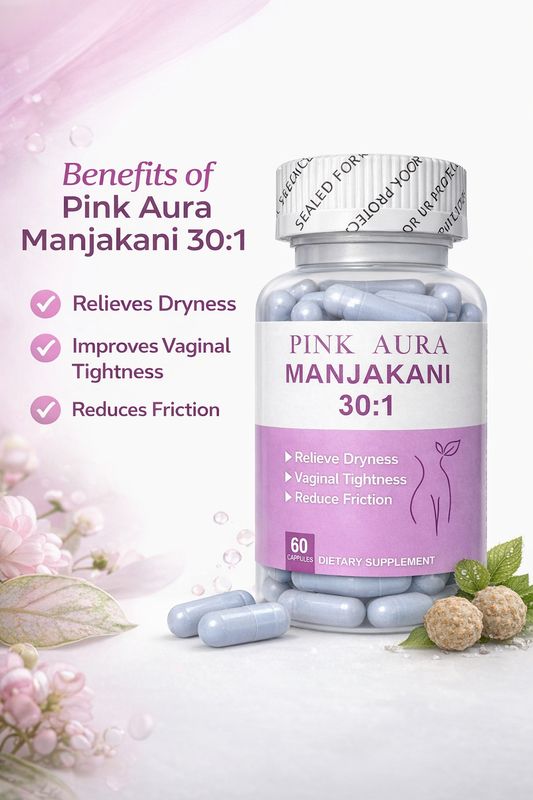 Pink Aura Manjakani 30:1 Capsules With Slippery Elm And Maca Root Extract