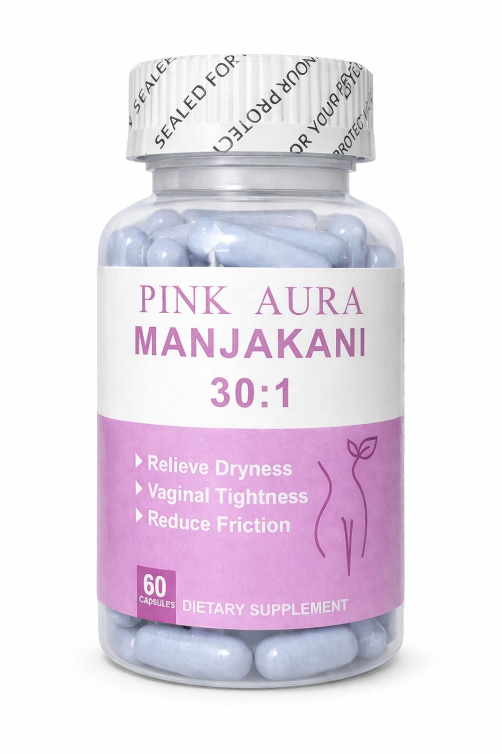 Pink Aura Manjakani 30:1 Capsules With Slippery Elm And Maca Root Extract