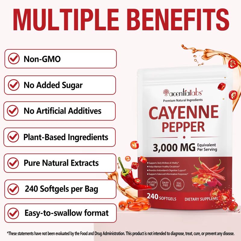 Acentiallabs Cayenne Pepper 3000mg Softgels