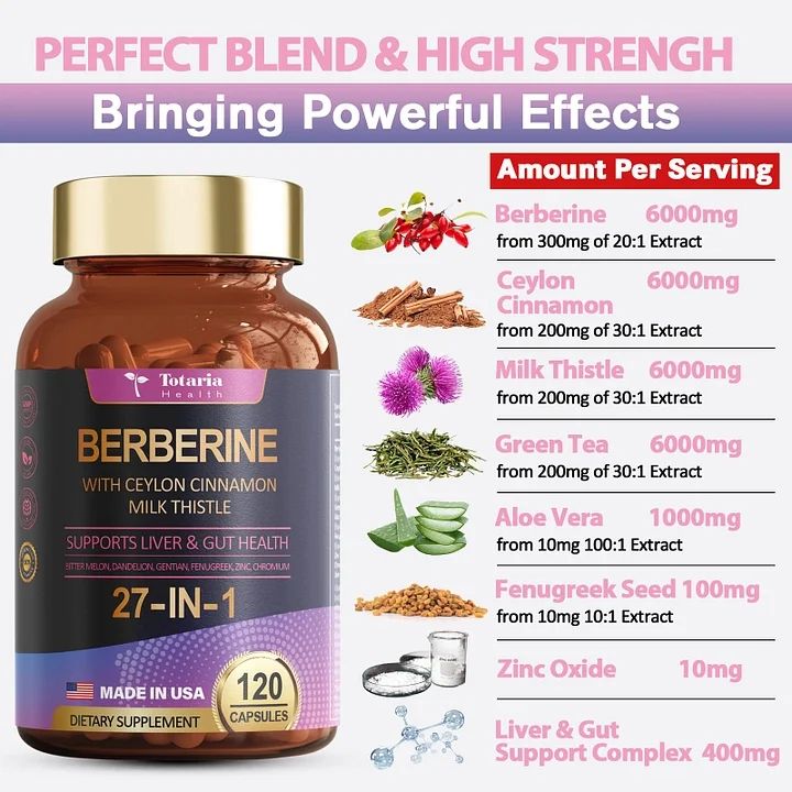 Totaria Health Berberine 27-in-1 with Ceylon Cinnamon and Milk Thrisle