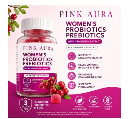 Pink Aura Women's Probiotics 3 Billion CFU with Cranberry Extract
