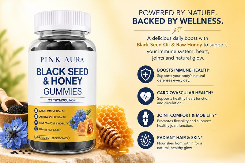 Pink Aura Black Seed Oil &amp; Honey Gummies