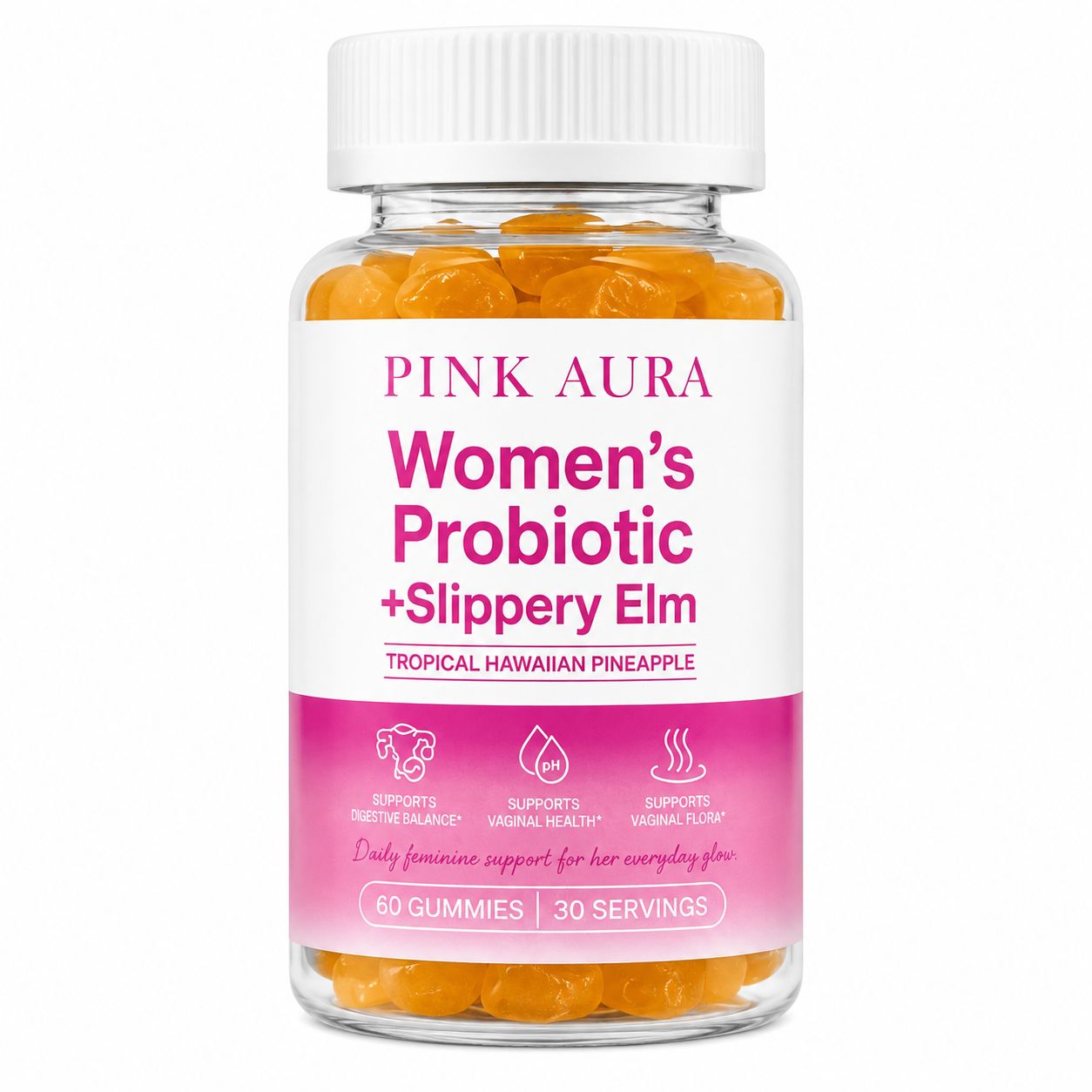 Pink Aura Women's Probiotics and Slippery Elm Gummies