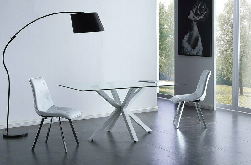 Mesa comedor fija Cross 160 x 90 cristal patas blancas