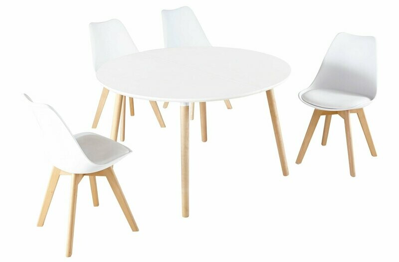 Mesa comedor redonda extensible nórdika 100 blanco/haya