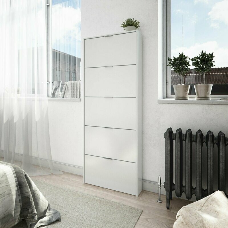 Mueble zapatero MAELYS de 5 puertas en blanco brillo
