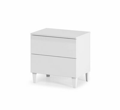 Mesita DIVA 2 cajones con patas blanco brillo estilo nórdico
