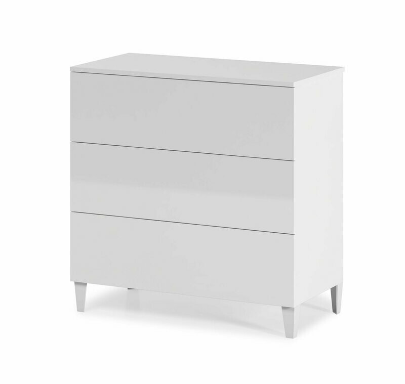Comoda DIVA 3 cajones con patas blanco brillo estilo nordico