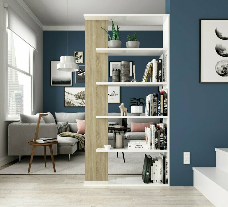 Estanteria alta LORAS estilo moderno roble canadian/blanco artik