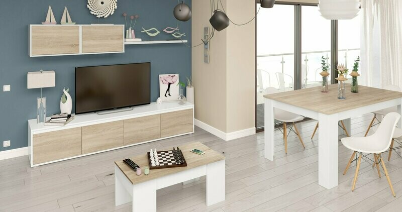 Mesa centro elevable FLOW Blanco Artik/Roble Canadian