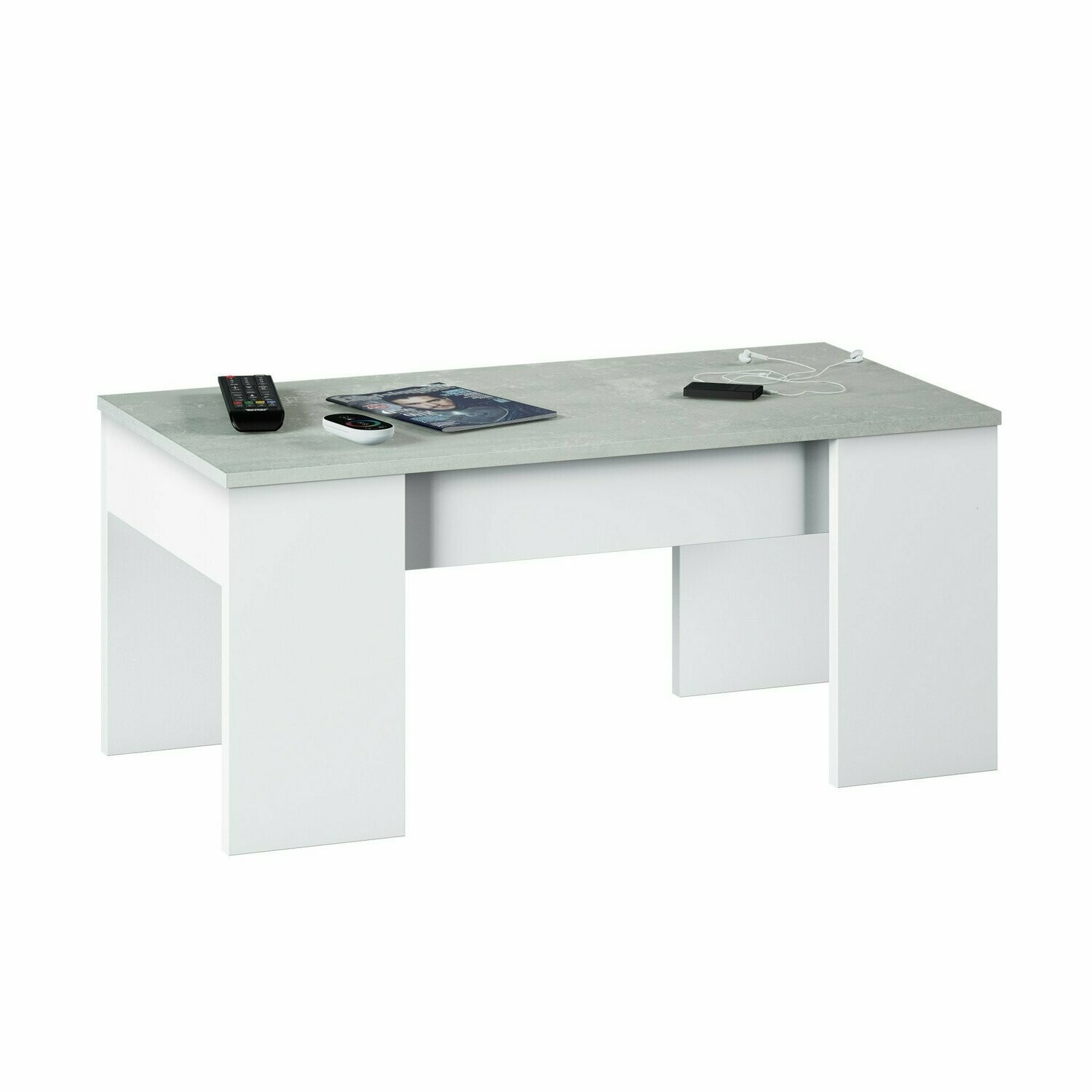 Mesa centro elevable FLOW cemento/blanco artik
