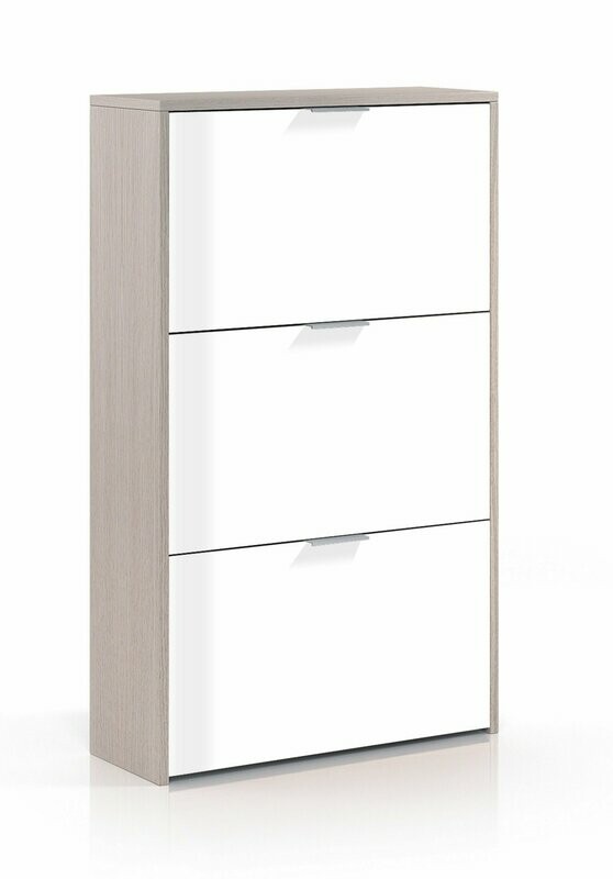 Zapatero CAPRIZZIO de 3 Puertas Roble/Blanco Brillo
