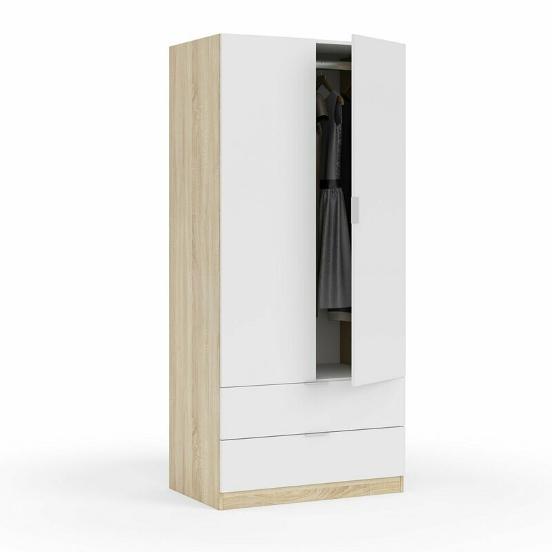 Armario 2 puertas 2 cajones Youth Roble Canadian/Blanco Artik.