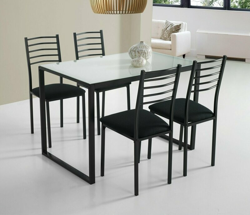 Conjunto mesa y sillas Noa cristal y metal estilo moderno
