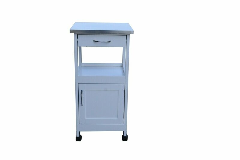 Carro de cocina blanco – 1 puerta y 1 cajón con tapa de metal inoxidable