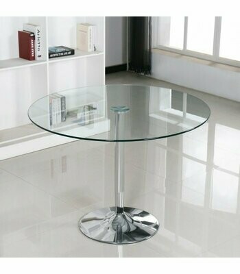 MESA COMEDOR LAGO REDONDA CRISTAL TRANSPARENTE PIE CROMADO 100 CM