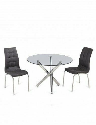 Mesa comedor redonda 110 cm Triana cristal y acero