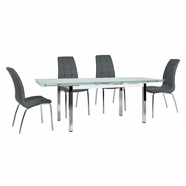 Mesa comedor extensible Duero cristal templado y acero 140 x 90