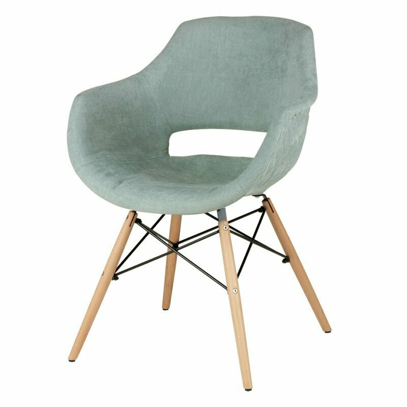 Silla comedor Nadine tapizada con brazos patas madera estilo nórdico