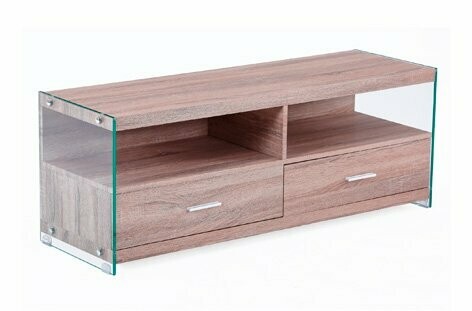 Mesa Tv Evan roble y cristal templado estilo moderno