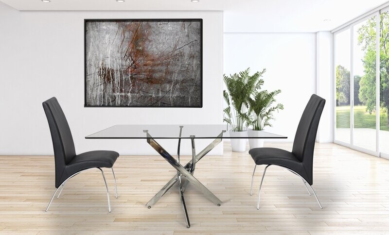 Mesa comedor rectangular cristal transparente pie metalico Nesy
