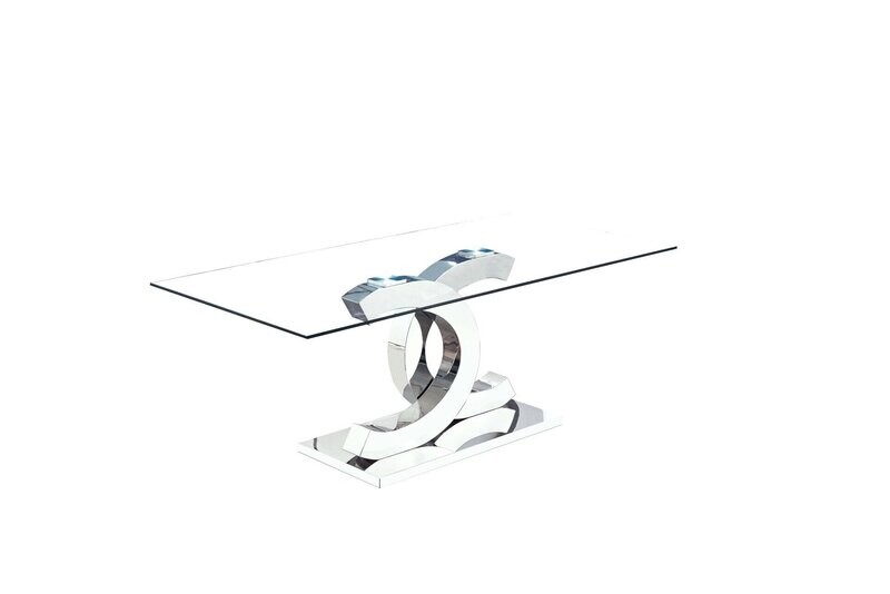 Mesa comedor cristal templado pie acero inoxidable modelo Chanel