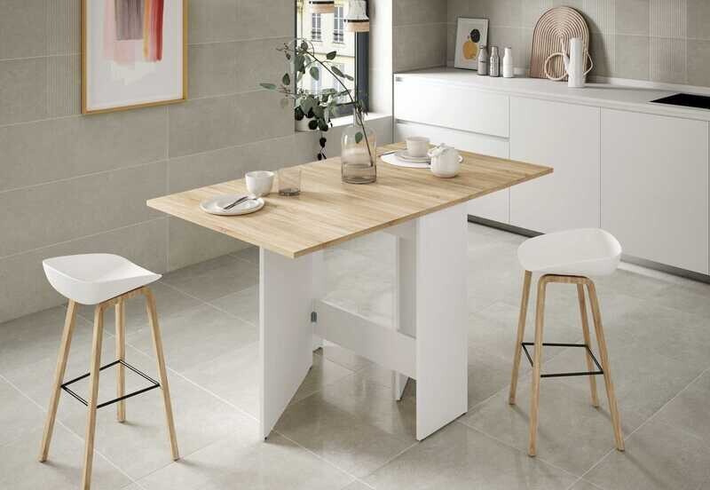 Mesa cocina con alas abatible VOLARE blanco artik/roble canadian