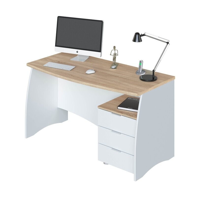 Mesa despacho 3 cajones ARGON blanco artik/roble canadian