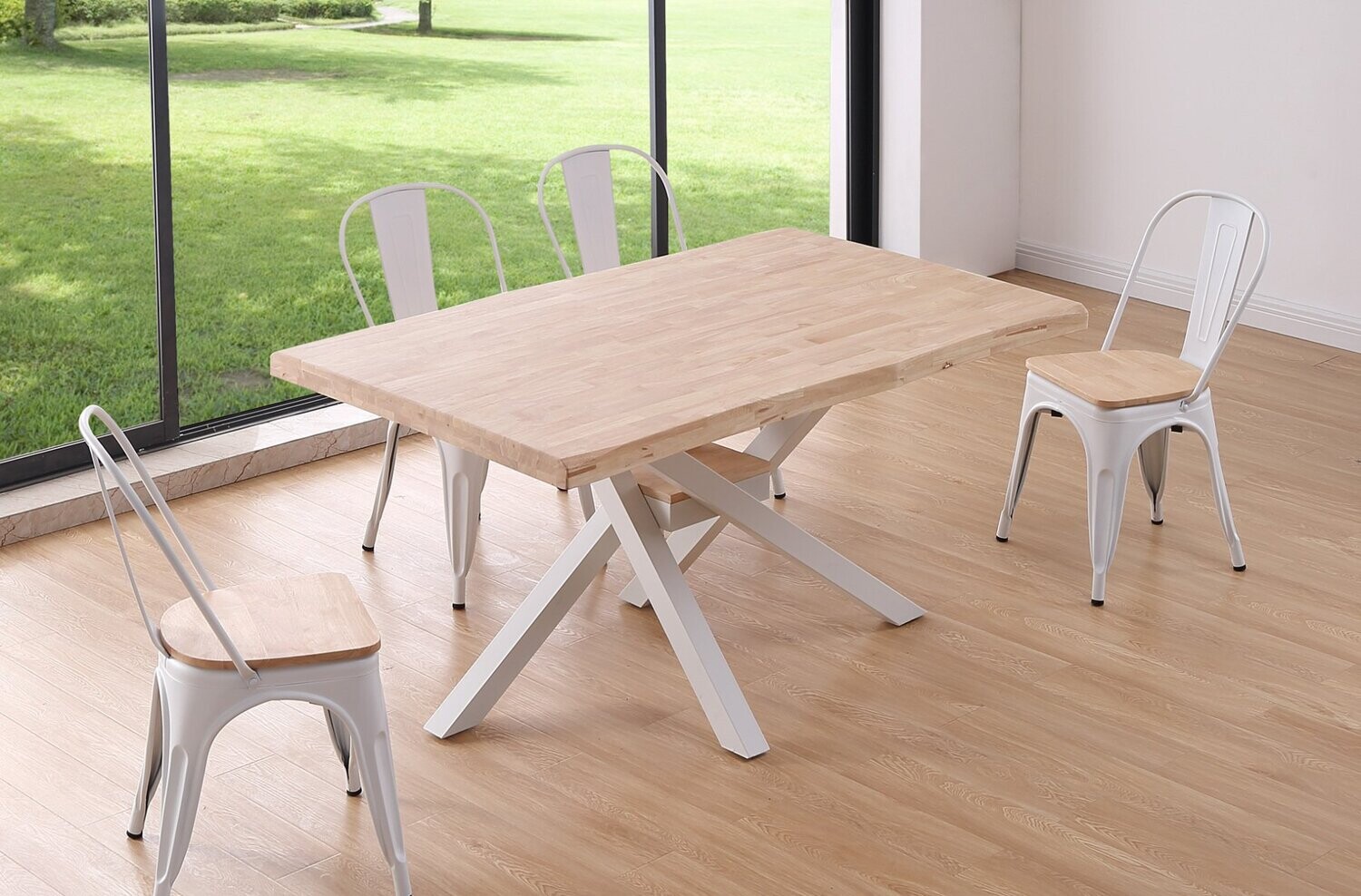 MESA COMEDOR FIJA XENA 150 TAPA FORMA ROBLE PATA BLANCA ESTILO INDUSTRIAL