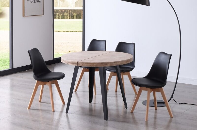 Mesa comedor redonda extensible BERG 100 cm roble estilo industrial
