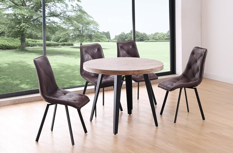 Mesa comedor redonda fija BERG 100 cm roble estilo industrial