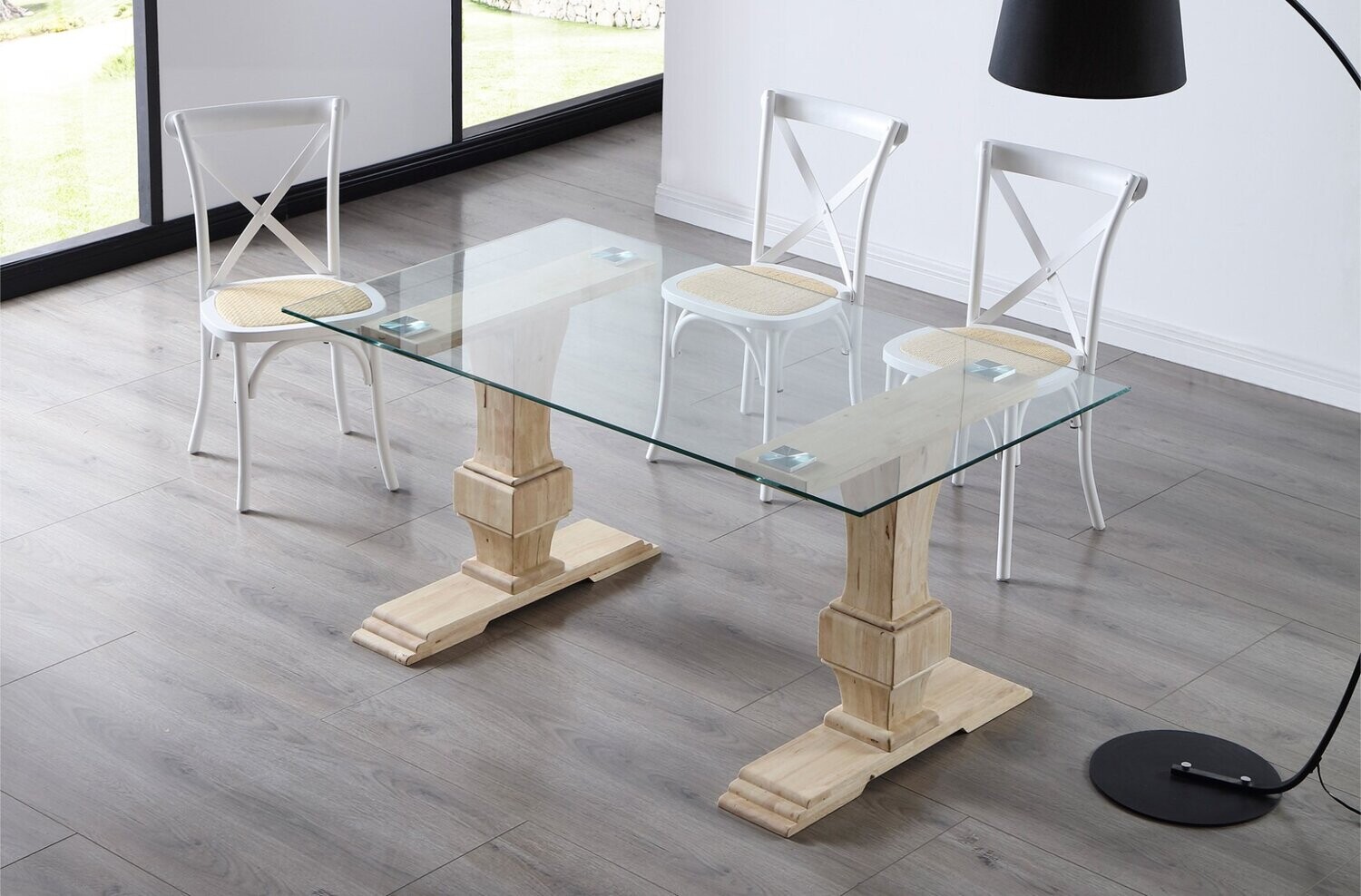 Mesa comedor Versalles  160 x 90 cristal y roble