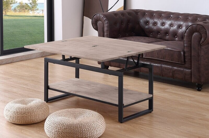 Mesa centro elevable y extensible STEVE roble estilo industrial