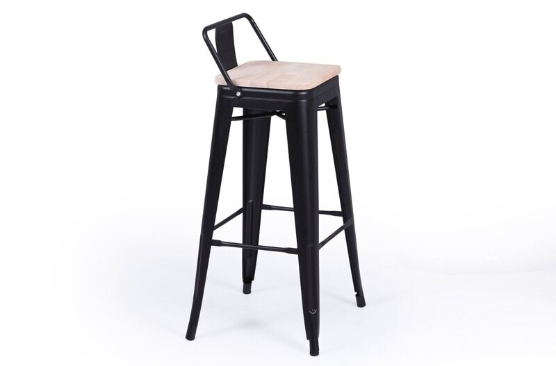 Taburete alto Tolix estilo industrial asiento de madera