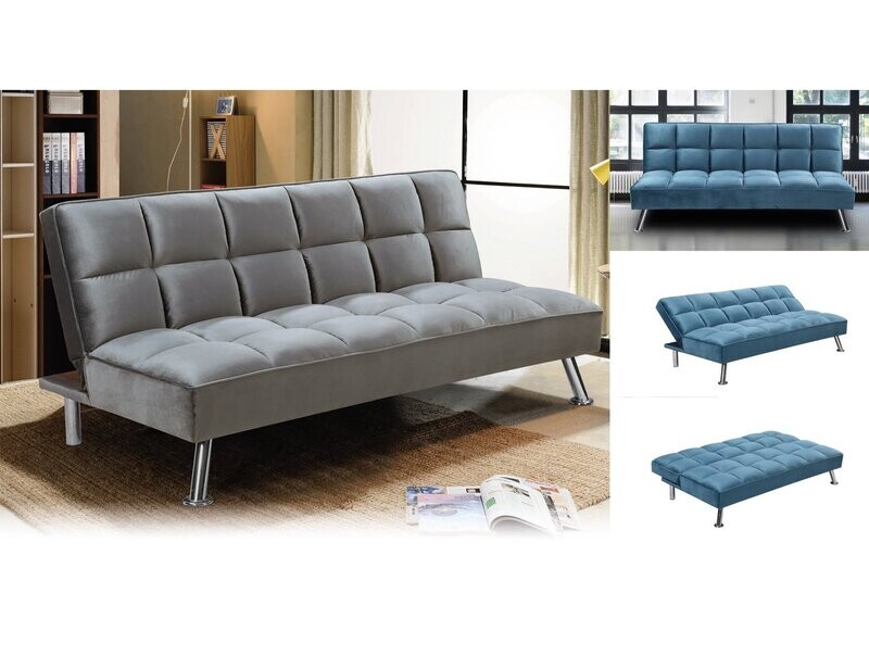 Sofa cama clic clac Neo tapizado terciopelo velvet gris oscuro patas de metal