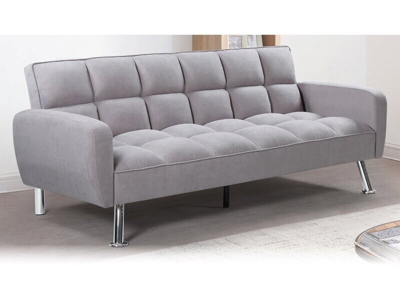Sofá cama Neo tapizado velvet gris claro patas cromadas