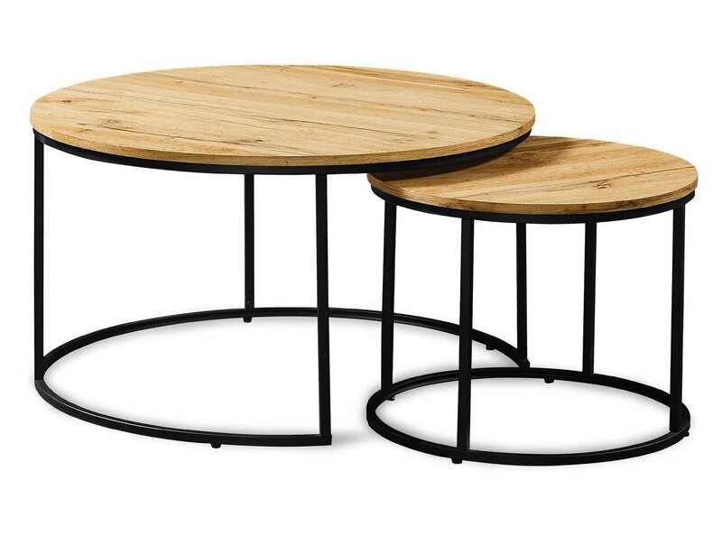 Set 2 mesas auxiliares Café madera y metal estilo industrial