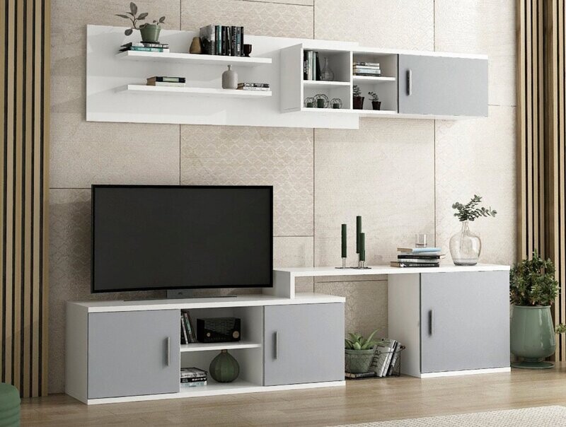 Composición de salón FASSION estilo moderno blanco/aluminio