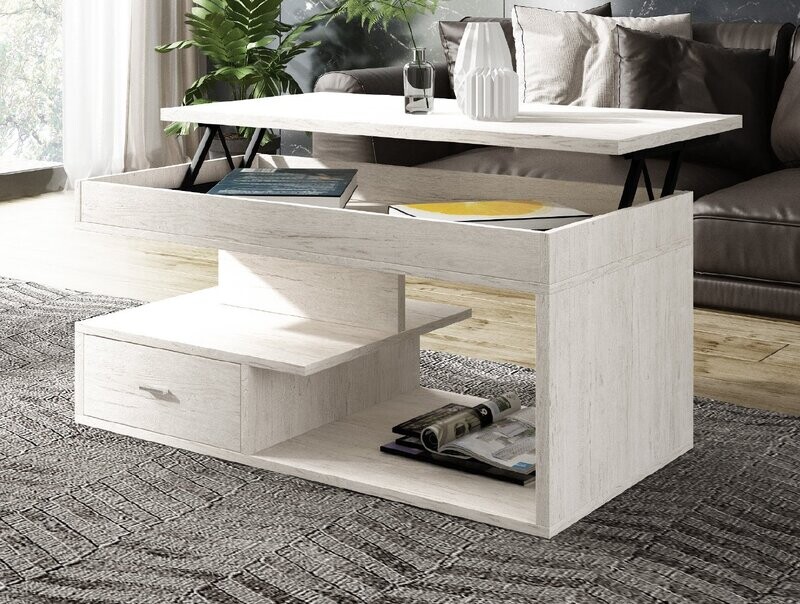 Mesa centro elevable 60 un cajon 100x50 cm estilo moderno