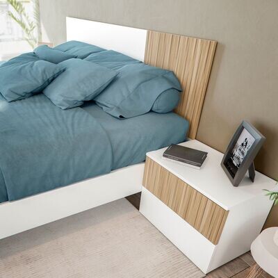 Cabecero + 2 mesitas estilo moderno Tempus Blanco artik/natur