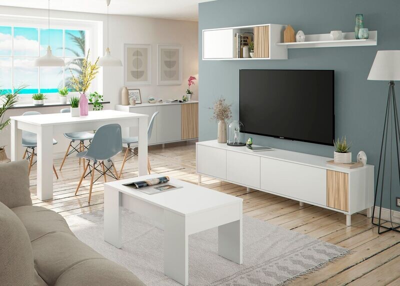 Mueble de salon tv estilo moderno Tempus blanco artik/natur