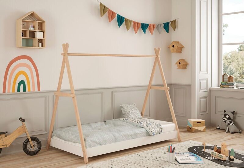 Cama montessori cabaña TRUFA 90 x 200 cera blanca/blanco