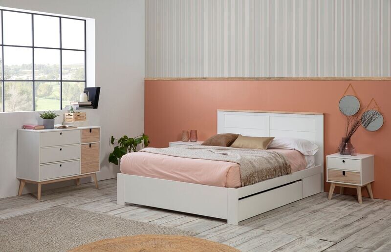 Cama Gabi 135/140 con cajon blanco/cera incluye somier Cama Gabi 135/140 con cajon blanco/cera incluye somier