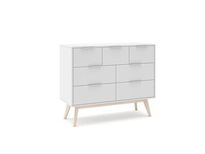 Cómoda Campus – 4 + 3 Cajones en Blanco y Cera Blanca, Estilo Nórdico